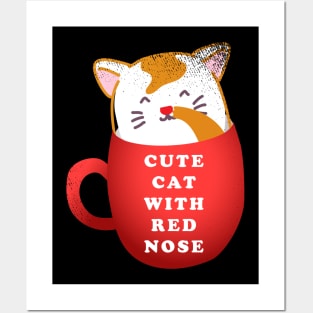 Cute Cat With Red Nose Posters and Art